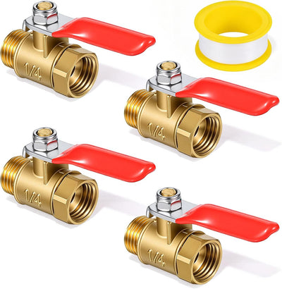 4 Pack 1/4 Inch Ball Valve Heavy Duty Brass Ball NPT Valve Shut Off Switch
