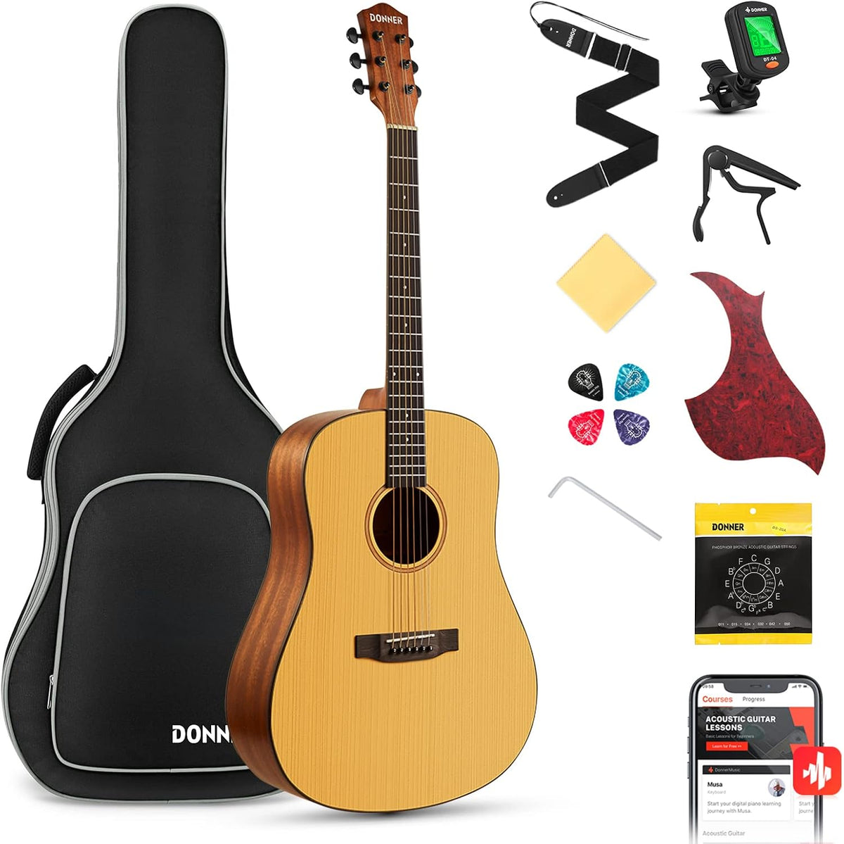 Acoustic Guitar for Beginner Adult Full Size Dreadnought Acustica Guitarra Starter Bundle Kit with Gig Bag Strap