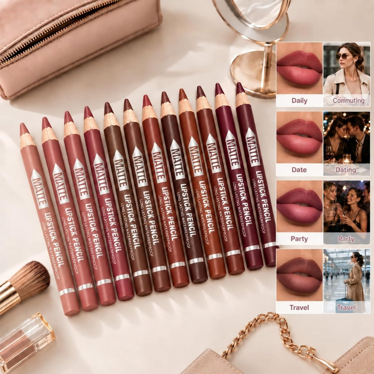 12 Colors Lip Liner Pencil Set Cream Matte Texture