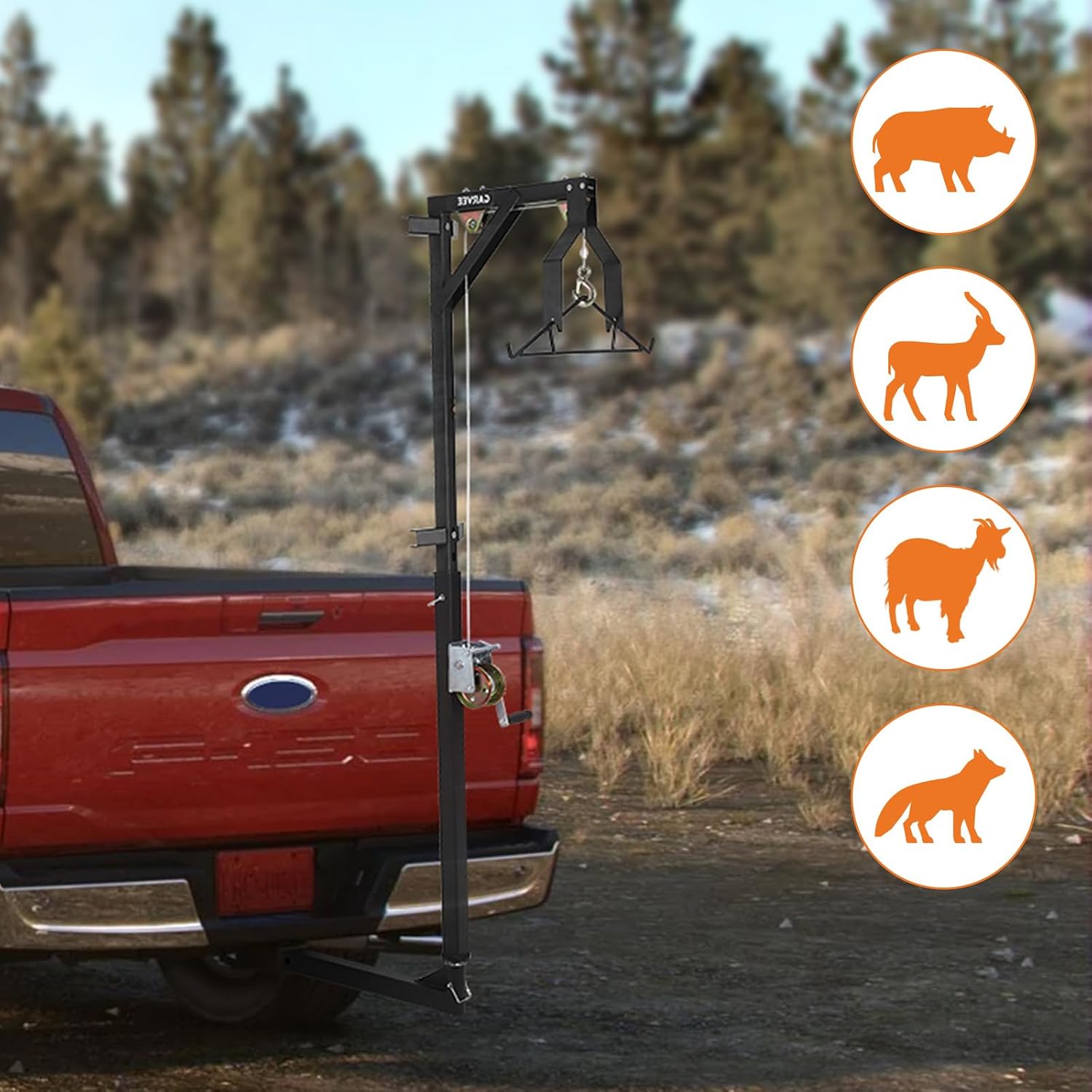 Heavy Duty Deer Hoist with Winch & Gambrel - 500LB Capacity - 360° Swivel - Adjustable Hitch-Mounted Game Lifter for