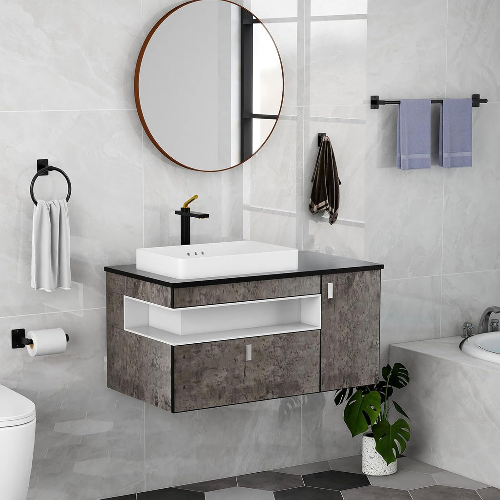Black Bathroom Accessories Set, 4-Piece Bathroom Hardware Set | 24 inch Towel Bar, Towel Racks for Bathroom, Robe