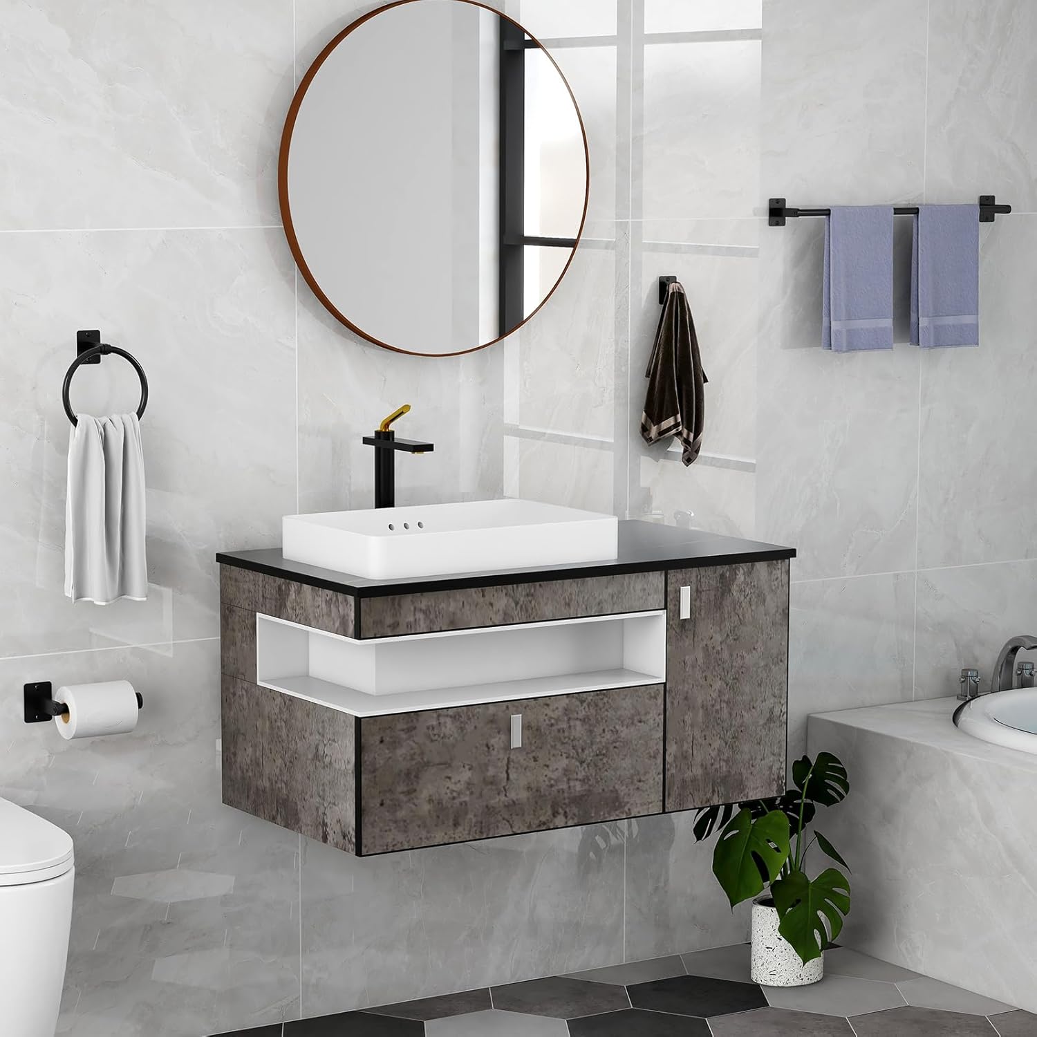 Black Bathroom Accessories Set, 4-Piece Bathroom Hardware Set | 24 inch Towel Bar, Towel Racks for Bathroom, Robe