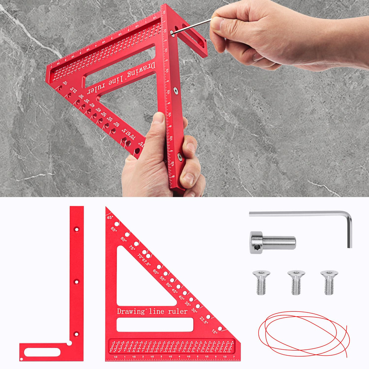 Large Carpenter Square 8.42" x7.67 Precision Woodworking Tools 15-90 Degree Versatile 3D Multi-Angle Square with Angle Pin for Woodworking,Engineering and Construction