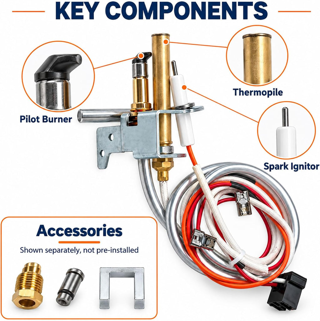 100112330 Water Heater Pilot Assembly with Thermopile, Replaces 9007876