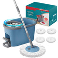 Spin Mop and Bucket Set, 4 Microfiber Pads, Blue and Gray