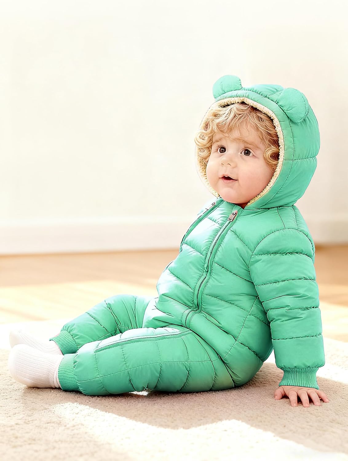 Baby Snowsuit Toddler Girl Clothes Cute Hooded Double Zipper Boys Winter Coat Unisex Romper for Infant