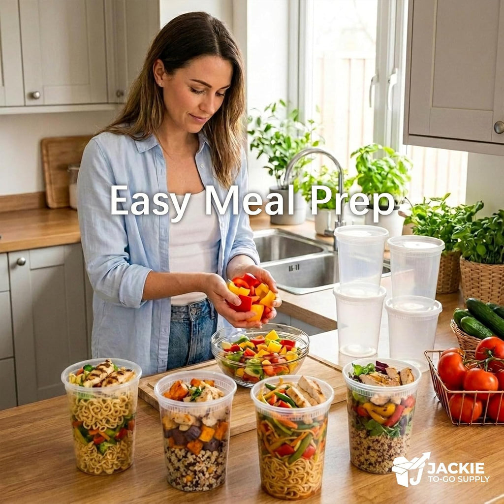 Jackie Togo 48 Sets (96 Pcs) 32oz Deli Containers with Lids