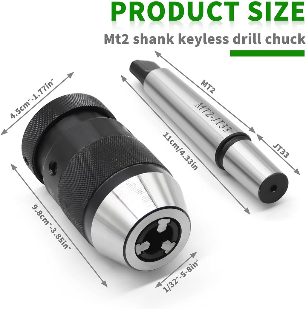 1/32"- 5/8" Heavy Duty JT33 Keyless Lathe Drill Chuck MT2 Shank