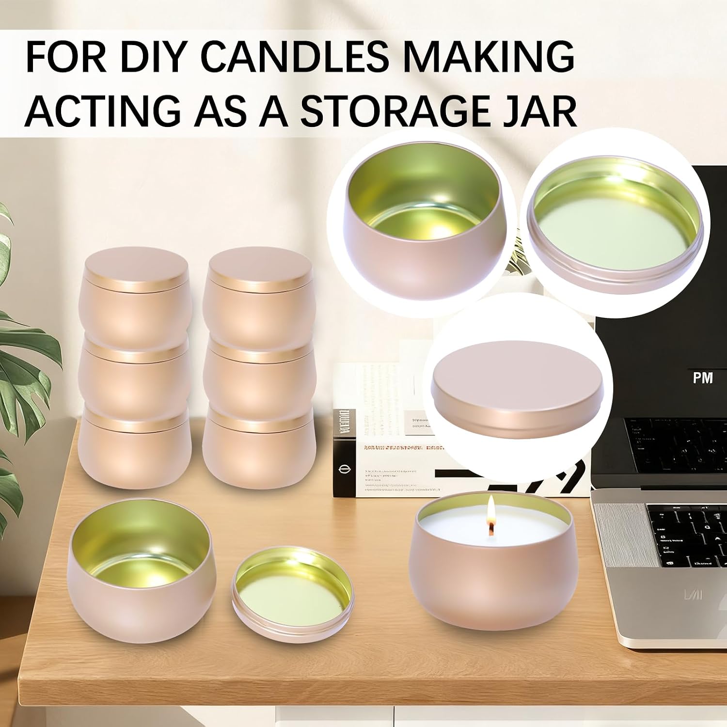 24 Pack 8oz Dark Glod Candle Tins for Making Candles - Bulk Metal Candle Containers with Lids. Empty Round Candle
