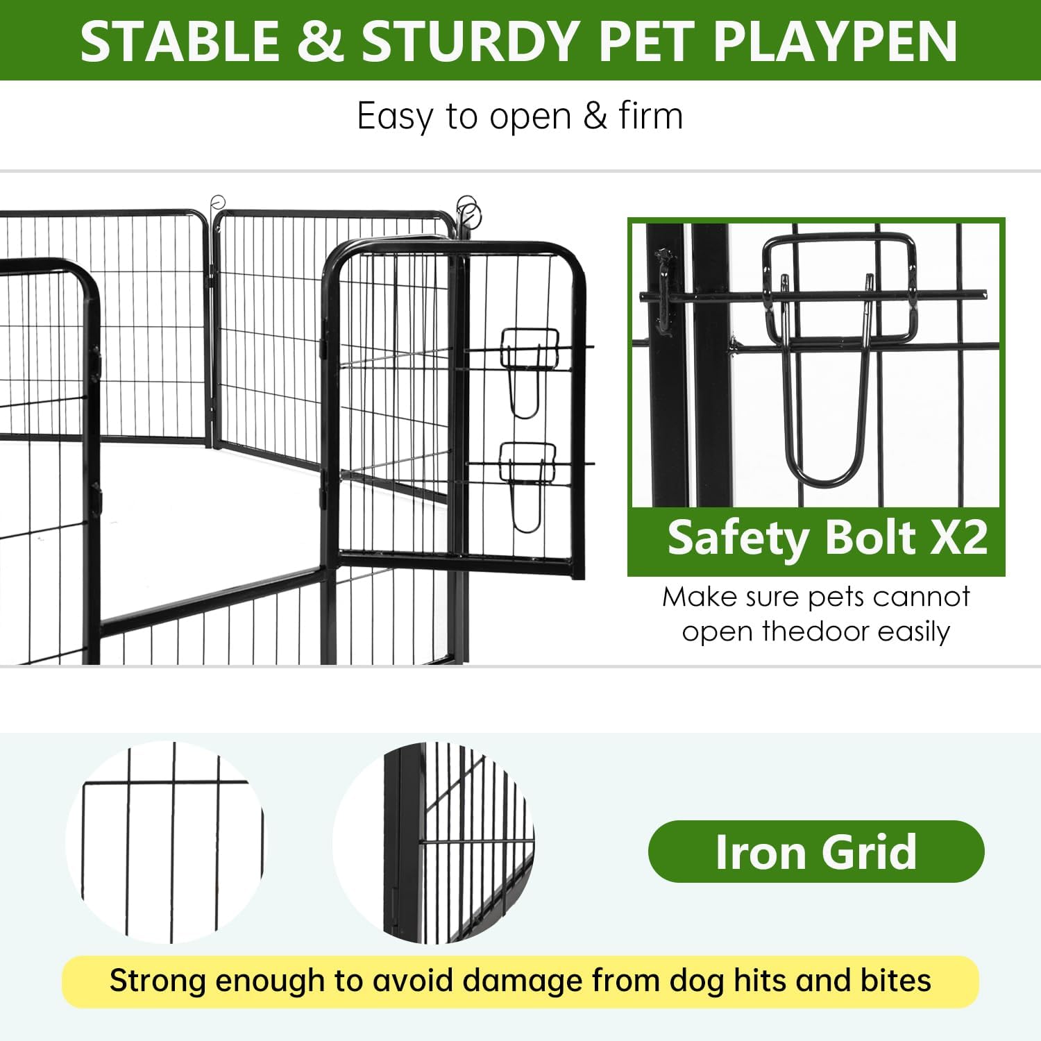 Dog Playpen | 40 Inch, 8 Panels | Heavy Duty Metal Pet Exercise Pen | Indoor Outdoor Fence Panels | Rust-Resistant