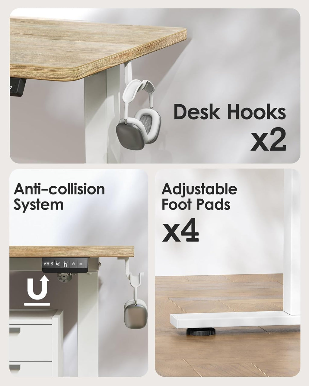 Electric Height Adjustable Standing Desk 47.2×23.6 inch, Sit Stand Desk for Work, Study, Memory Controller, White