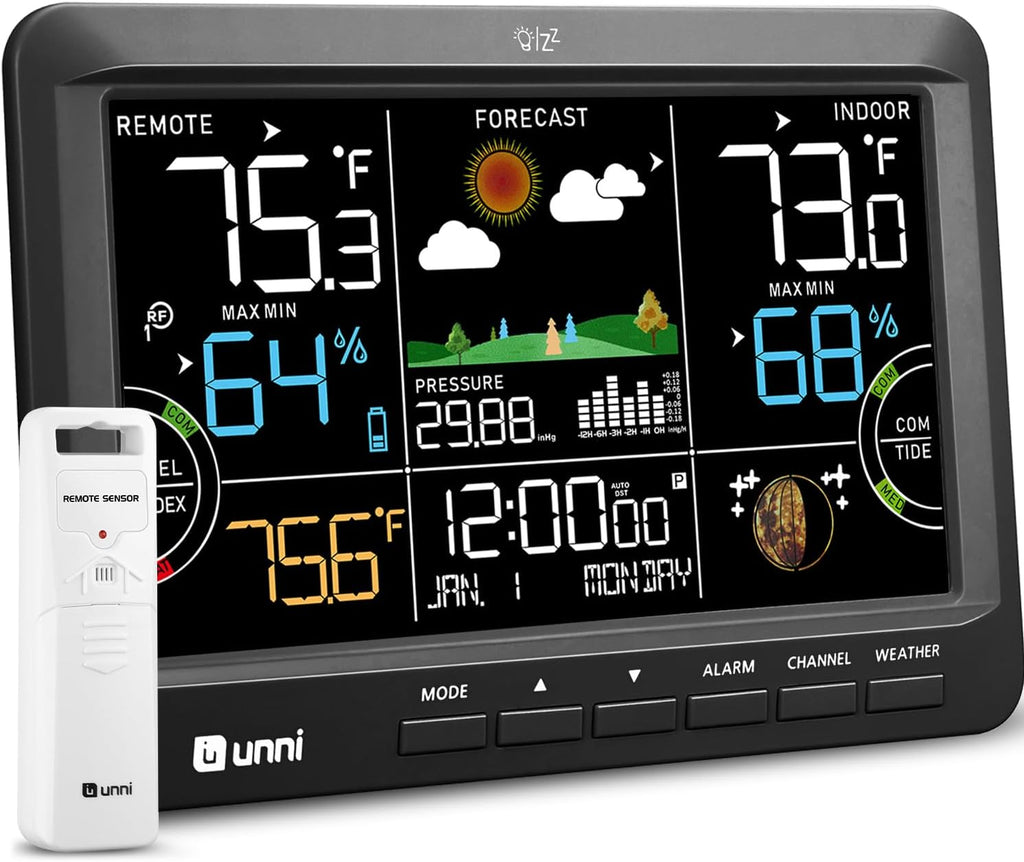 Weather Station Indoor Outdoor Thermometer Wireless Atomic Clock Black | Home Atomic Clock Large Constant Display