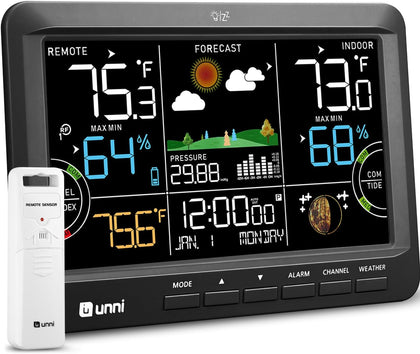 Weather Station Indoor Outdoor Thermometer Wireless Atomic Clock Black | Home Atomic Clock Large Constant Display