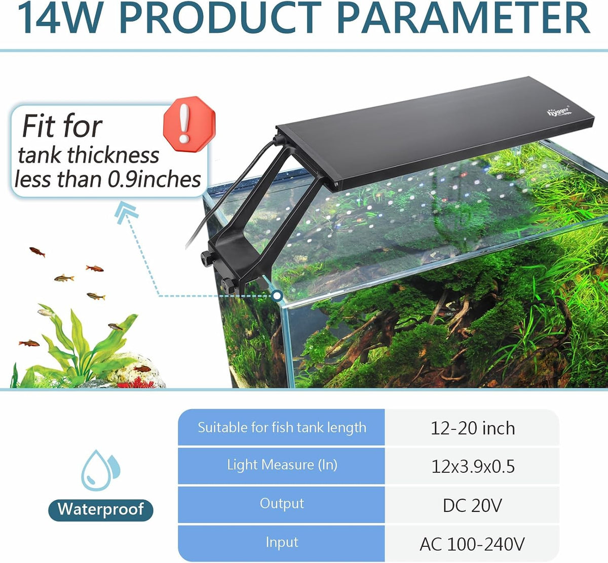 Clip On 24/7 Lighting Aquarium LED Light,Sunrise-Daylight-Moonlight and DIY Mode, Adjustable Timer/Brightness Fish