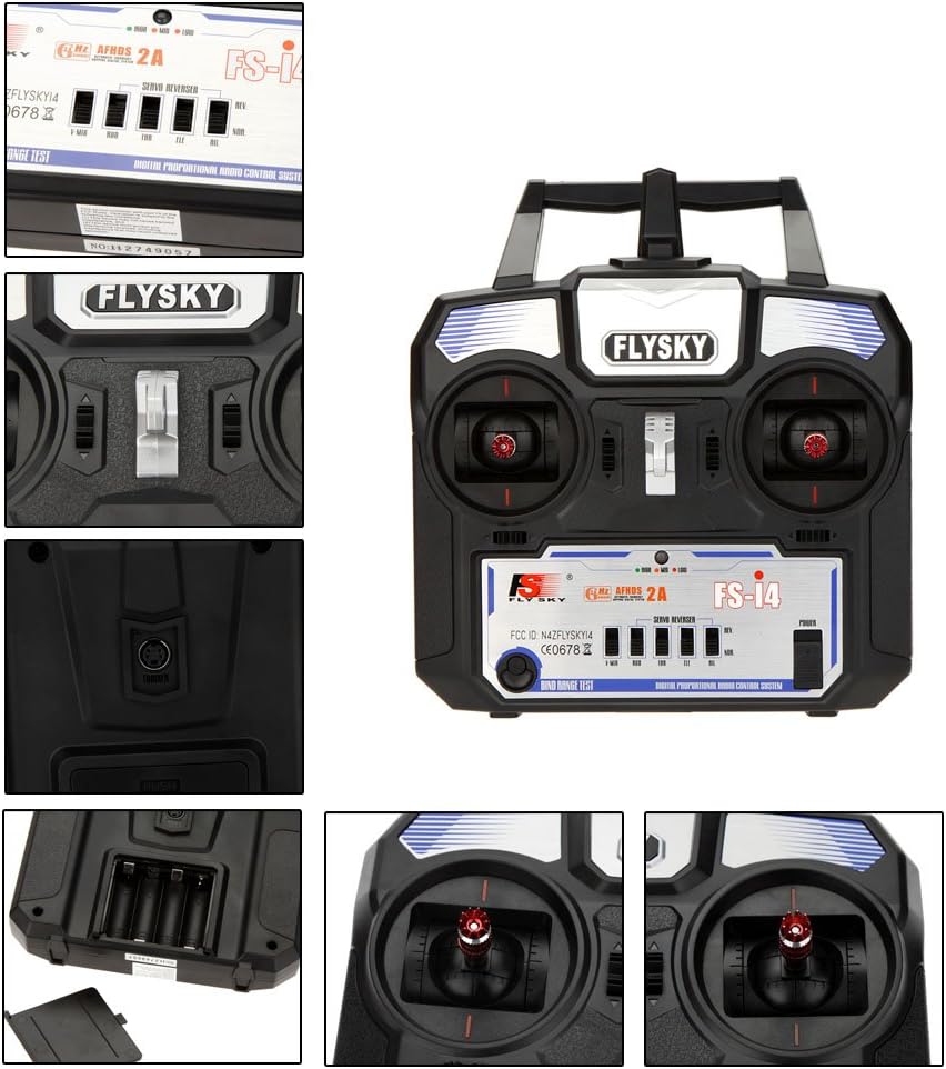 Flysky FS-i4 4CH RC Transmitter with Receiver FS-A6, 2.4GHz 4 Channel AFHDS 2A Remote Controller for RC Helicopter
