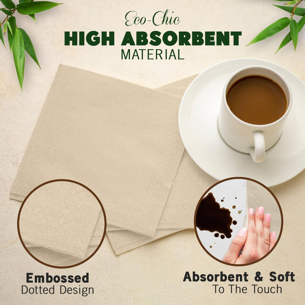 Compostable Napkins Disposable - FSC Certified - Pack of 300, 2-Ply