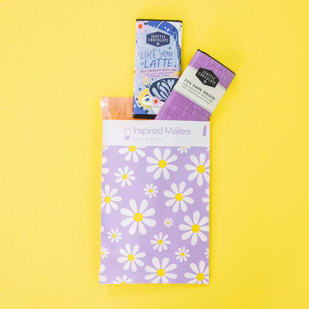 100 Small Poly Mailers 6x9 -Purple Daisies- Mailing Bags