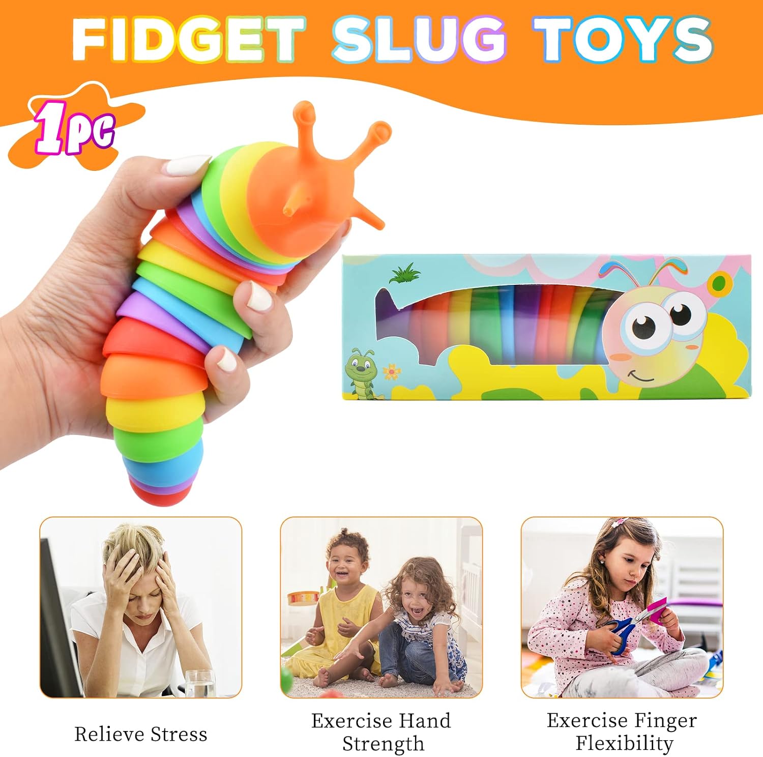 Fidget Slug Toy, Sensory Slug Fidget Toy for Kids & Adults, 1 PC Cute Autism Sensory Toys for Autistic Children