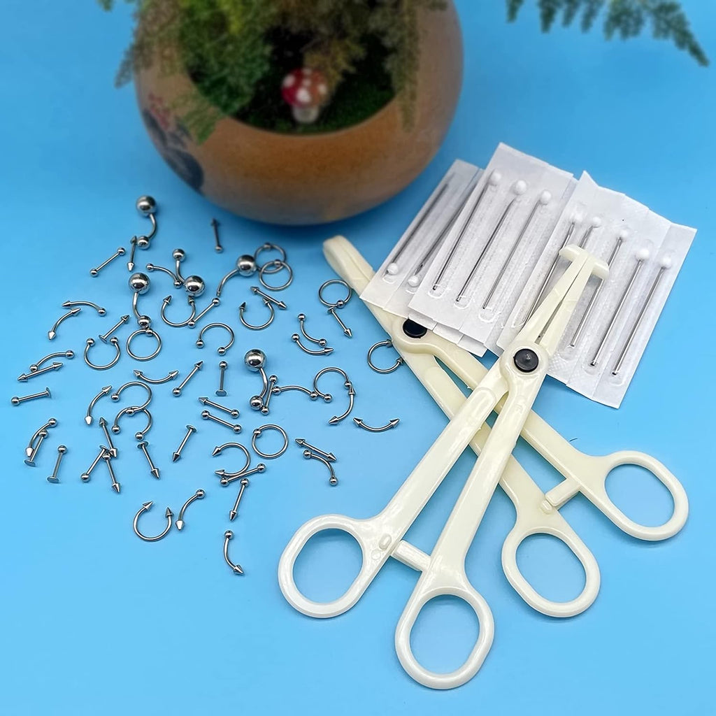 84+98+120PCS Body Septum Piercing Kit 14G 16G Tools for Nose Tongue Lip Ear Eyebrow Belly Button Cartilage Tragus
