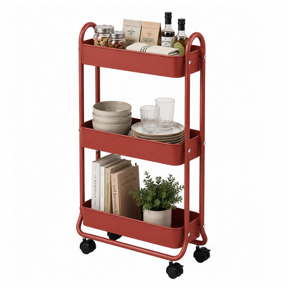 Slim Rolling Storage Cart, 3 Tier Bathroom Storage Organizer Bathroom, Laundry Utility Cart (RED)