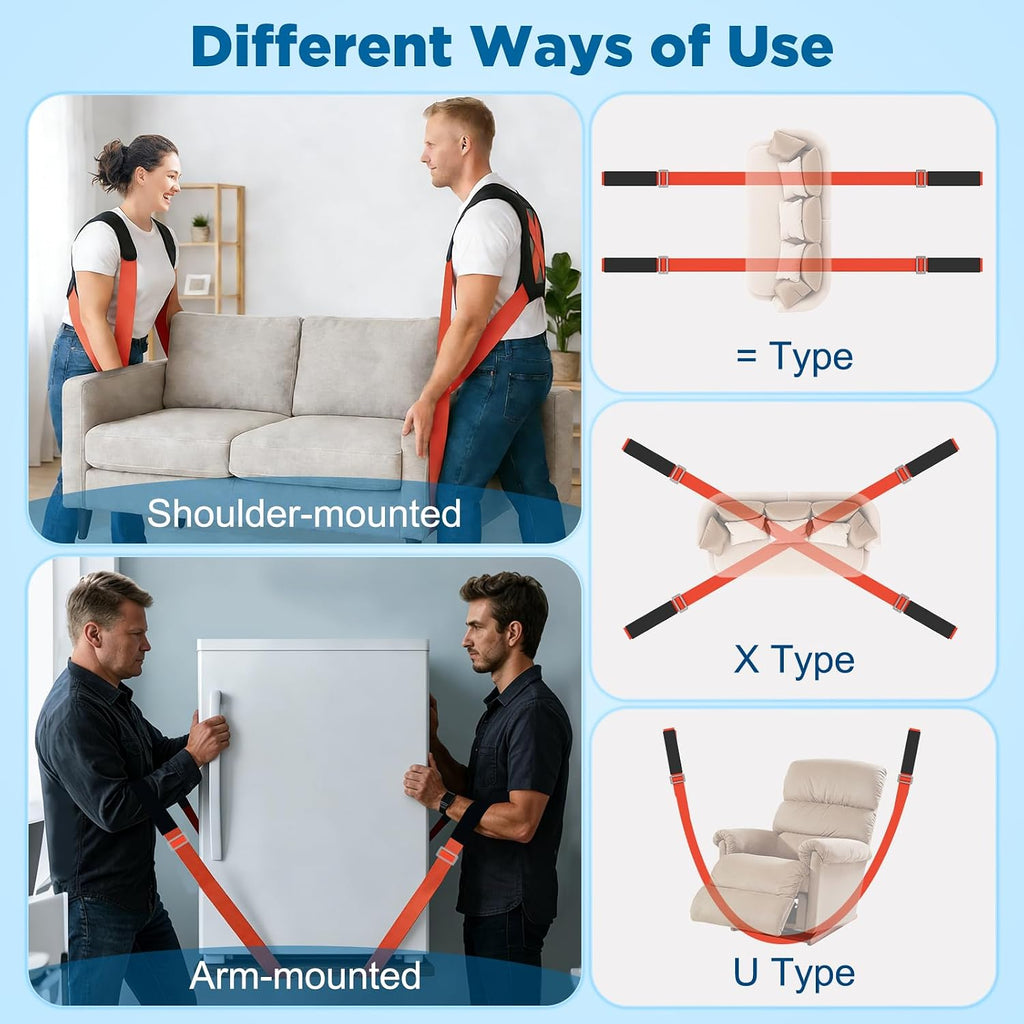 Moving Straps for Lifting 2-Person: Shoulder Lifting & Moving System | Padded Back Support Shoulder Forearm Mode 2