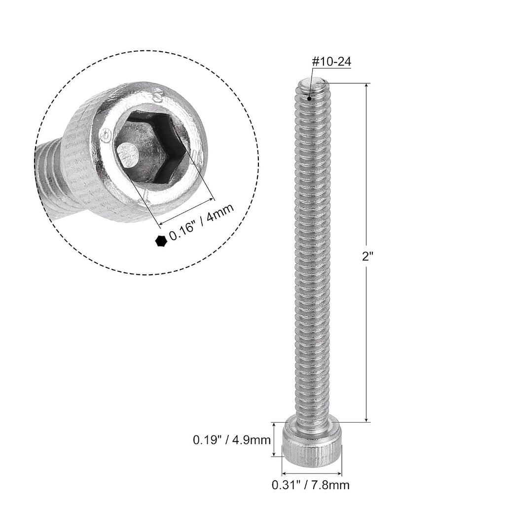 uxcell #10-24x2 Hex Socket Head Cap Screw Bolts 304 Stainless Steel Polished 25pcs