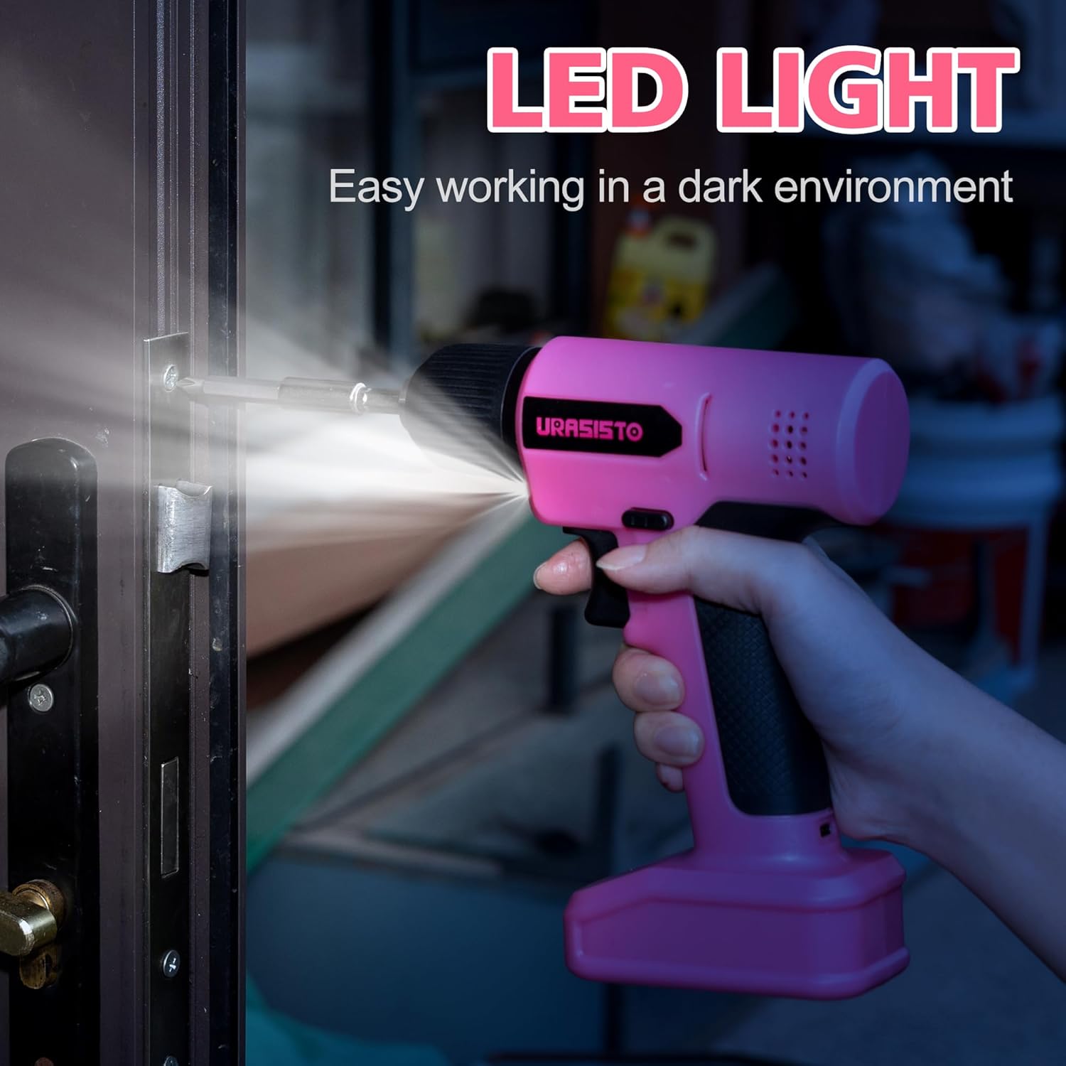8V Pink Cordless Drill, Power Drill Tool Set, Built-in LED, 58pcs Acessories with Household Tool Set Gift Box, Pink