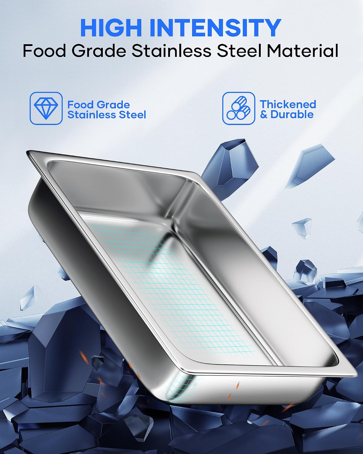 Stainless Steel Steam Table Hotel Pan Set 1/1 Size 2.5 Inches 6pcs