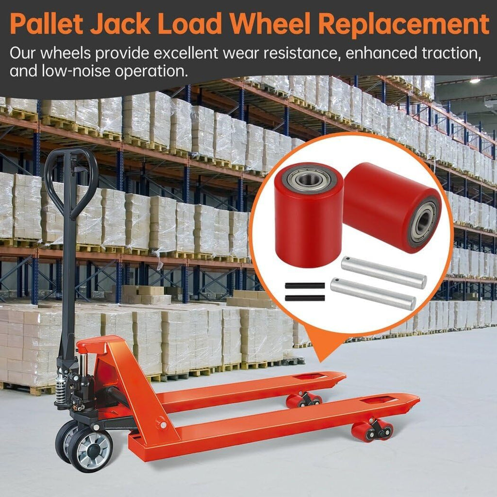 1 Pair Pallet Jack Load Wheels, Manual Pallet Jack Truck Wheels 3” x 3.75” with Bearings ID 20mm, Pallet Jack and