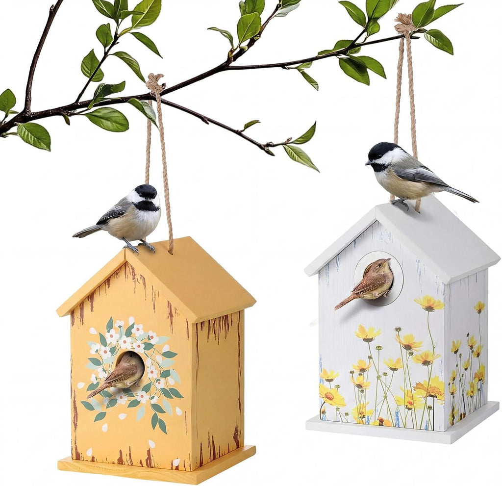 2 Pack Wren Houses for Outside, 1.2 Inch Entrance, Vintage