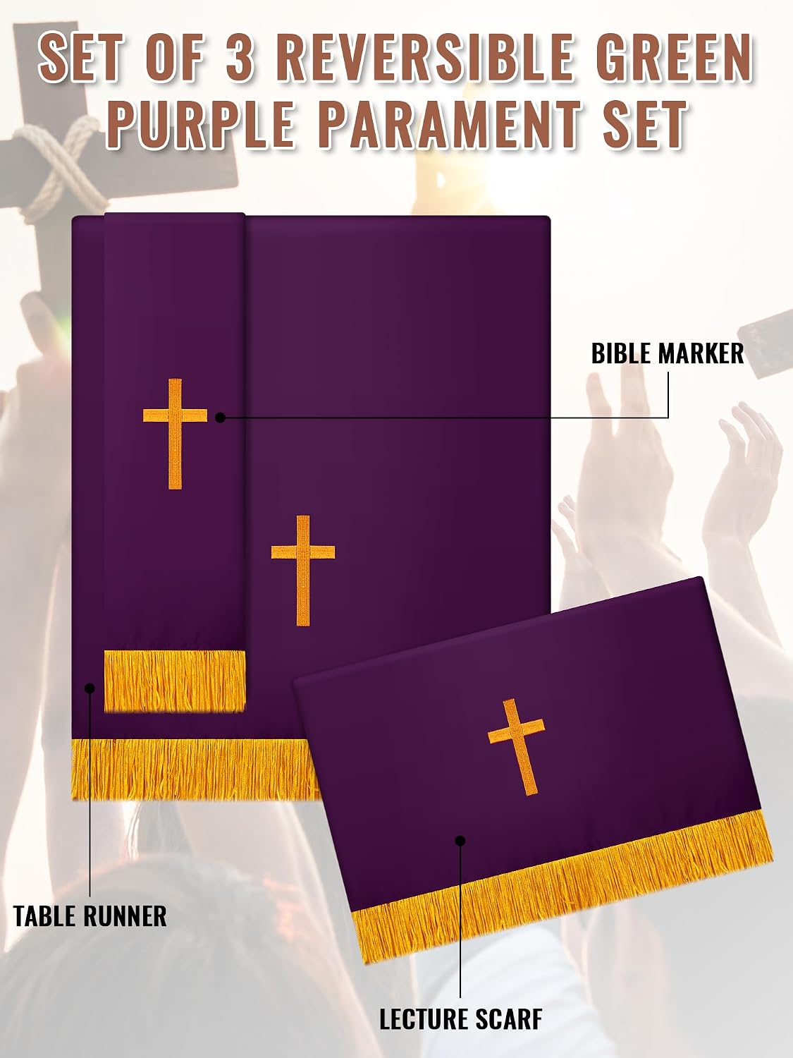 3 Set Parament Table Runner Altar Cloth Green and Purple