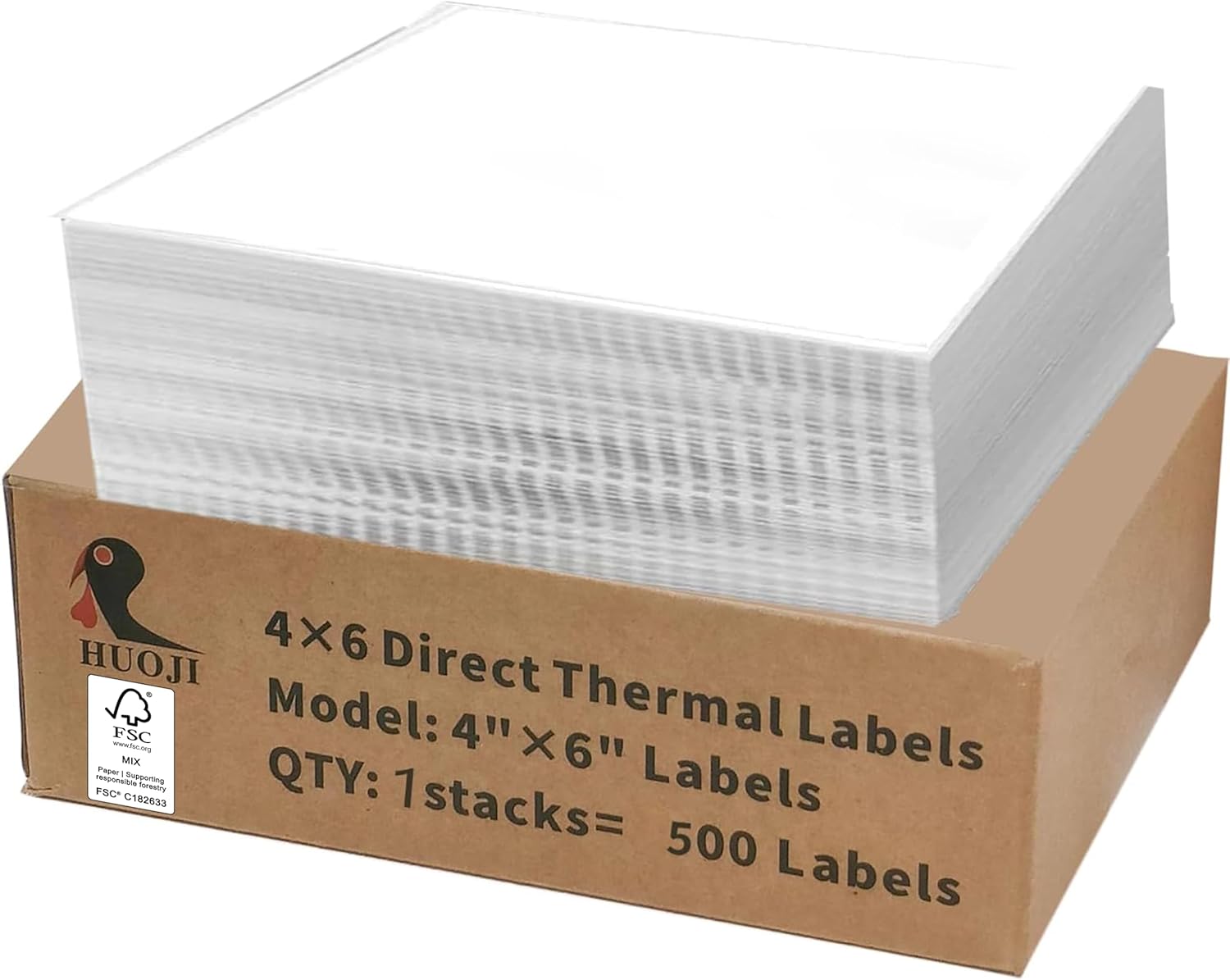 4x6 Thermal Labels, Perforated, 500/Stack, Commercial Grade | 4x6 Labels Fanfold, Strong Adhesive, BPA Free, Clear
