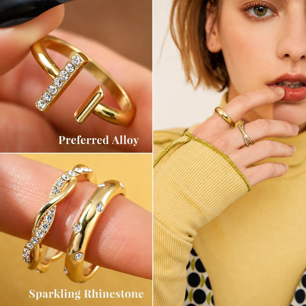 20Pcs Stackable Rings for Women, Gold Black Silver Knuckle Ring Set, Dainty Chunky Statement Rings for Daily Wear