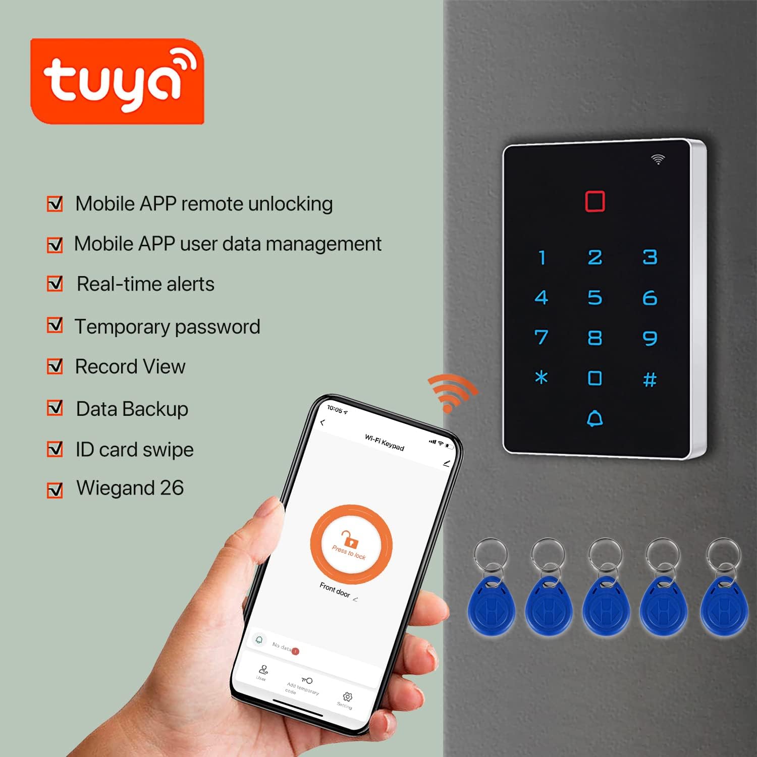 Wireless WiFi Access Control Keypad, Tuya Door Access Control System | 2000 Users Password Code Keypad for Gate