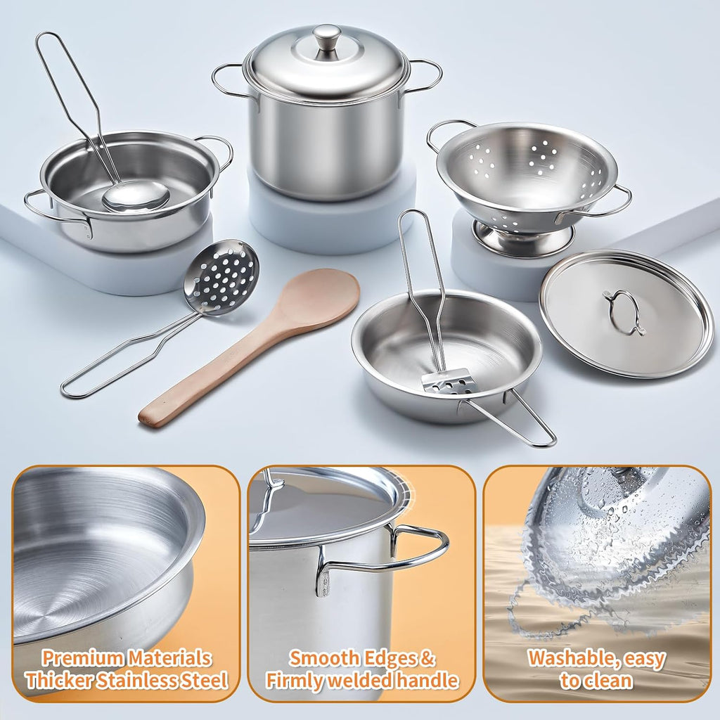 Pretend Play Accessories - 52pc Kids Kitchen Playset with Play Food, Stainless Steel Cookware, Toys Pots and Pans
