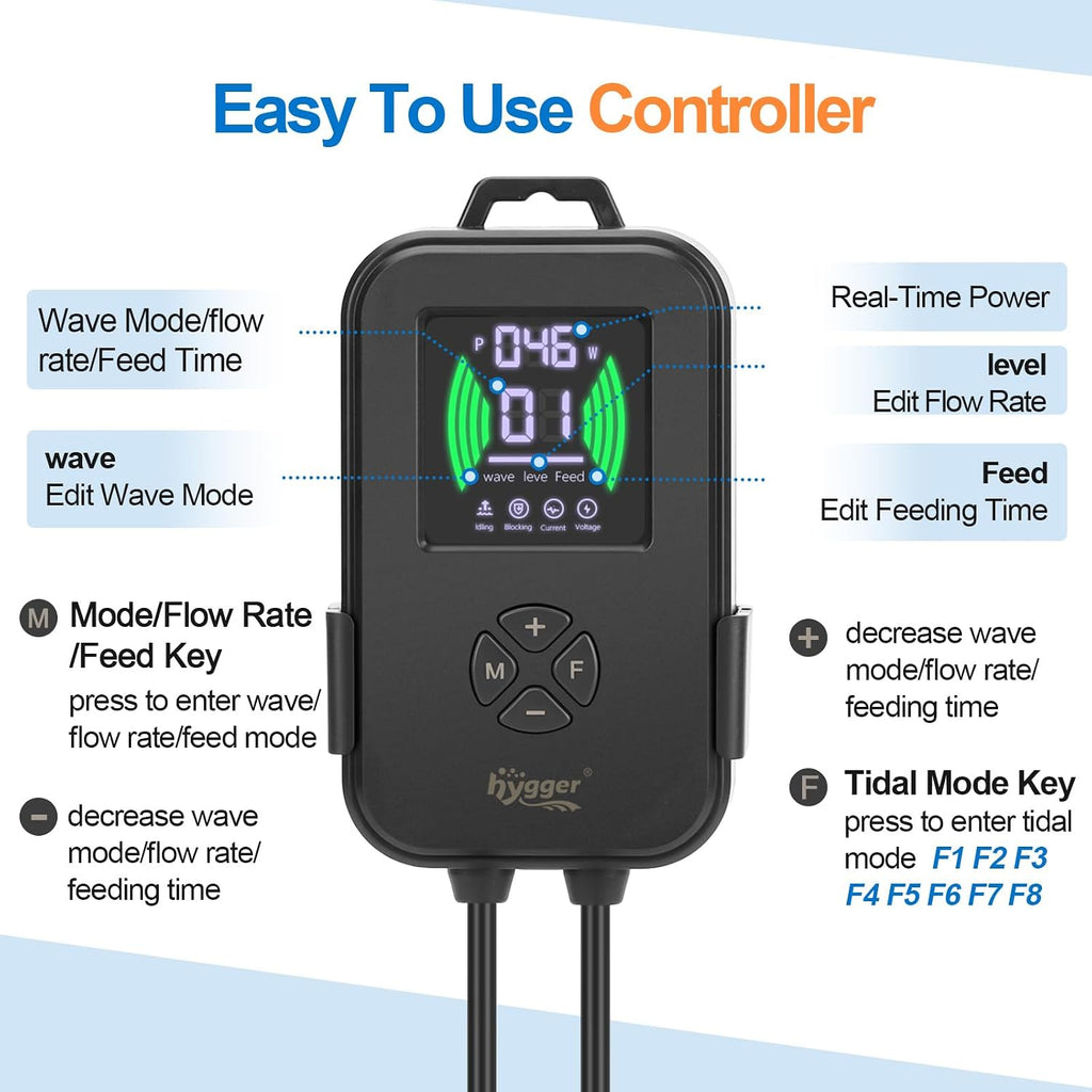 Aquarium Crossflow Wave Maker, Adjustable Direction & Flow Gyre Wavemaker 5 Wave Modes & Tidal Mode Magnetic