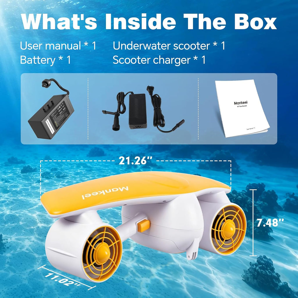 Underwater Scooter with Action Camera Mount, 26lbf Sea Scooter 30 Minutes Water Scooter for Adults 50M Waterproof