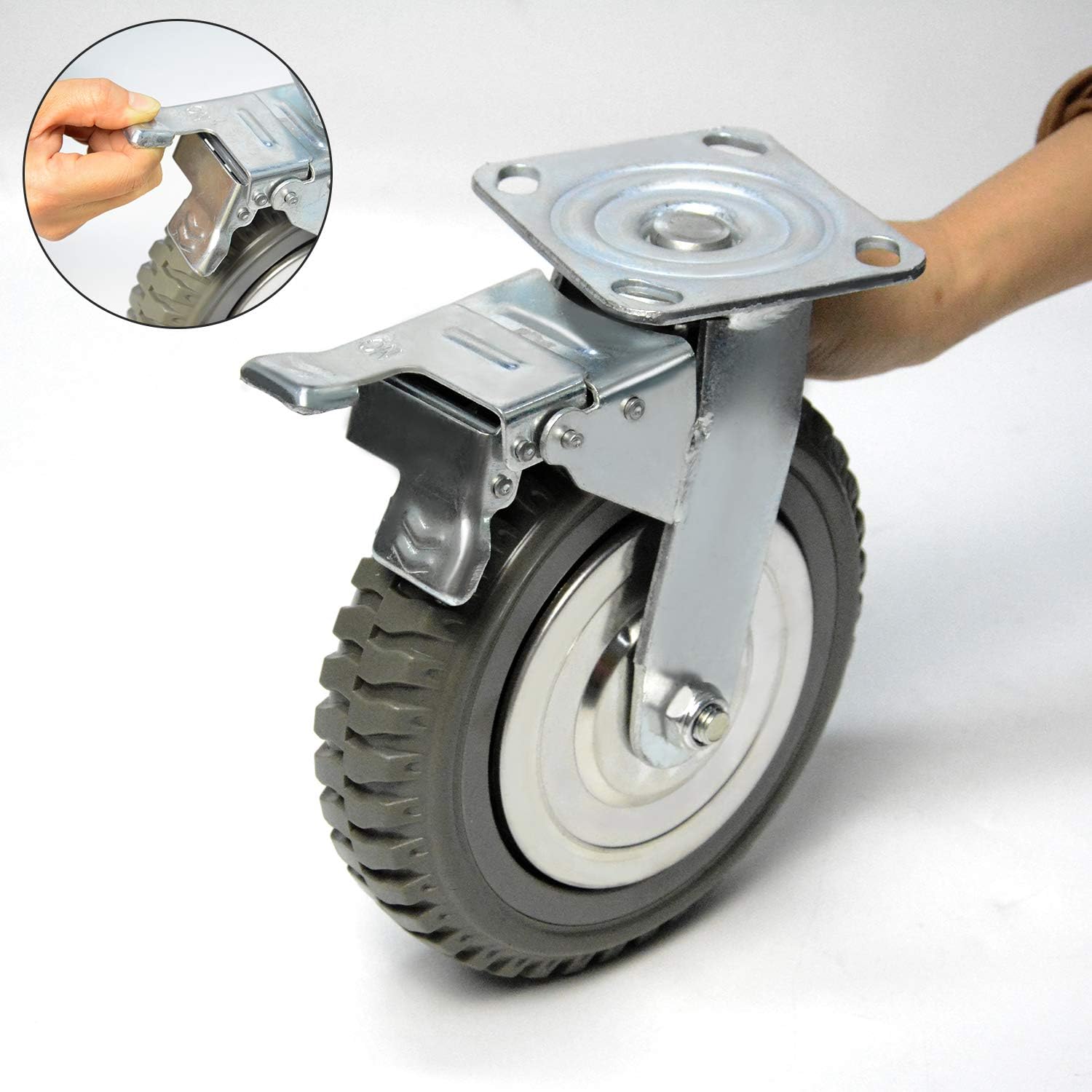 4 Pack Heavy Duty Plate Casters Set, 6 inch 360° Swivel Wheel | with Brake Anti-Skid Ball Bearing Castor Wheels(All