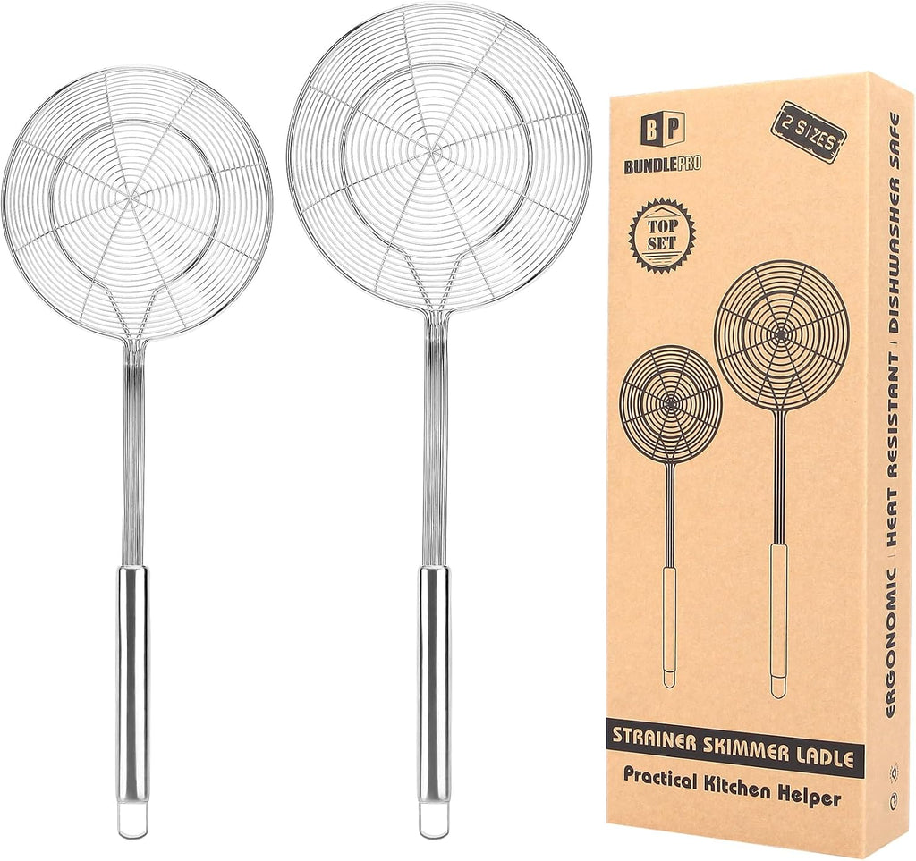 Large Stainless Steel Spider Strainer Long Handle, 2 Pack
