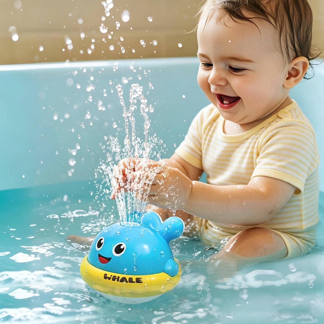 Whale Bath Toys, Toddler Pool Toys for 1 2 3 Year Old Boy, Light Up Baby Bath Toys for Kids Ages 1-3, Bathtub