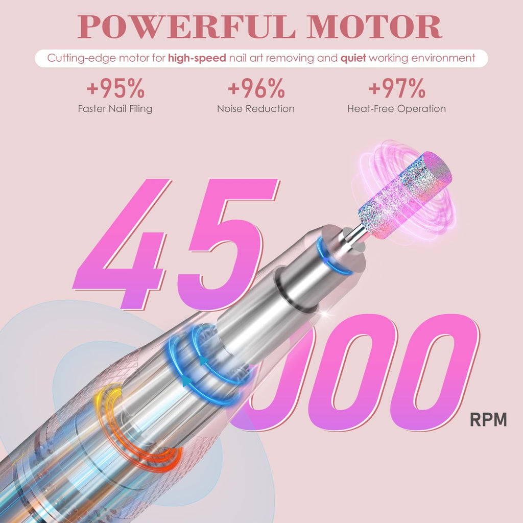 2-in-1 Nail Drill & UV LED Nail Lamp, Professional Rechargeable 45000 RPM Electric Nail Drill Machine, Nail Grinder