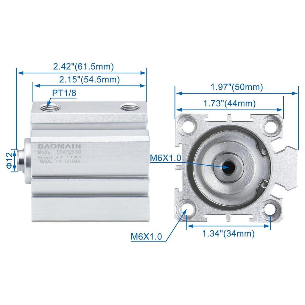 Baomain Compact Thin Air Cylinder SDA32x30 32mm Bore 30mm Stroke