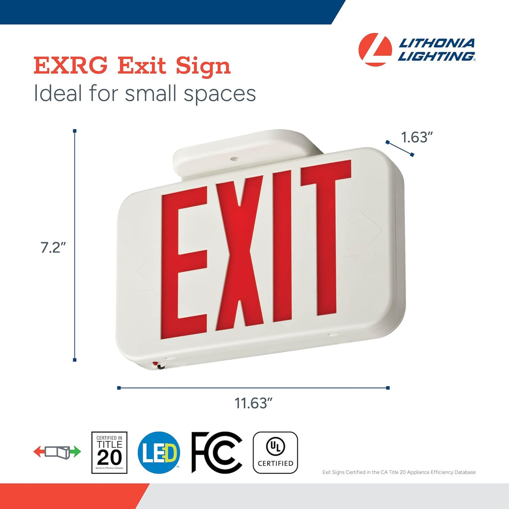 Single-Sided LED Exit Sign, Thermoplastic Construction, Switchable Red and Green Colors, AC Power, Includes Extra