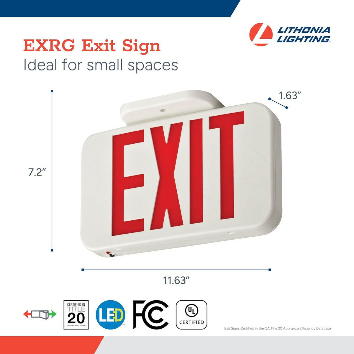 Single-Sided LED Exit Sign, Thermoplastic Construction, Switchable Red and Green Colors, AC Power, Includes Extra