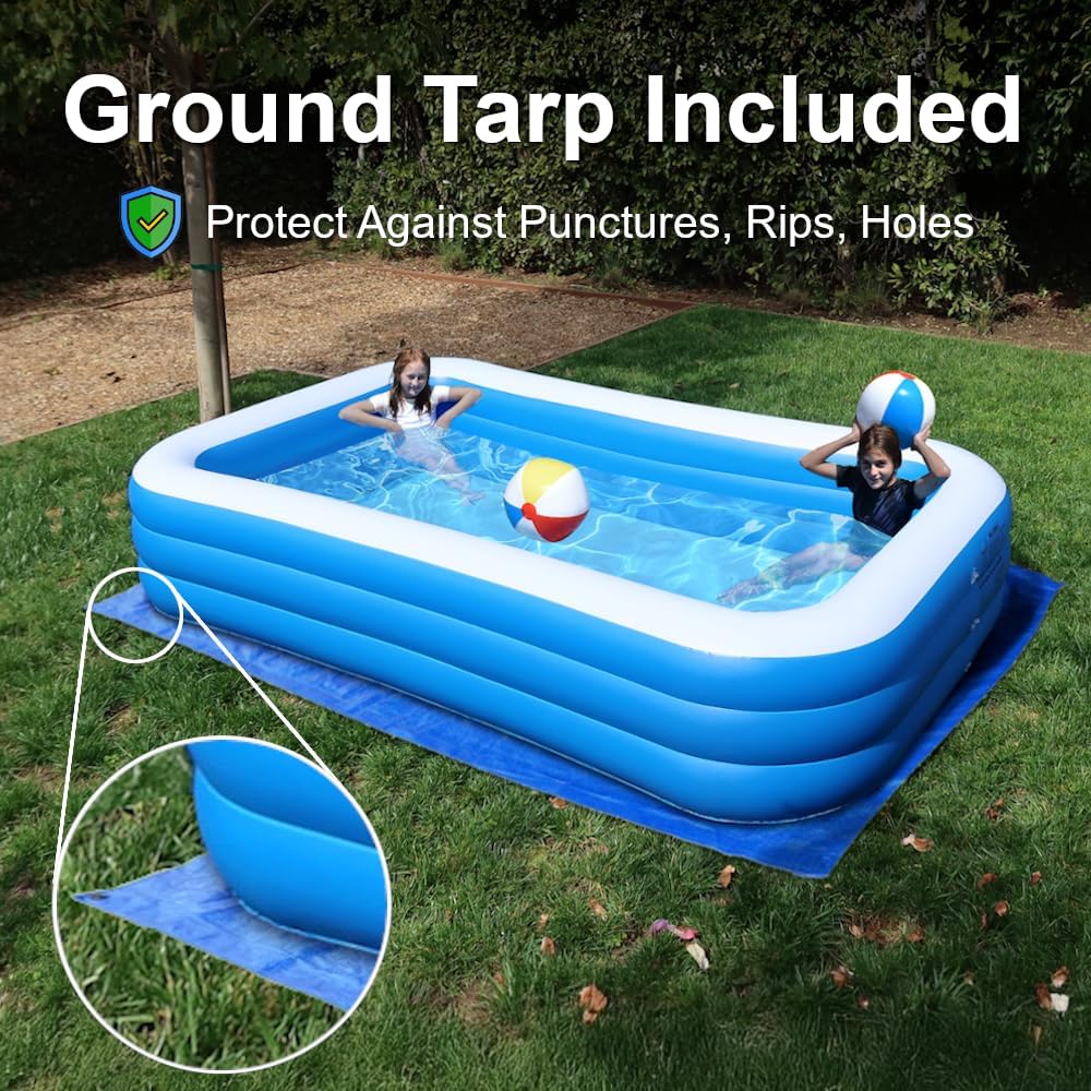 Inflatable Pool Bundle - 10ft x 6ft - Electric Pump and Ground Tarp Included - Fast Setup and Reinforced Seams