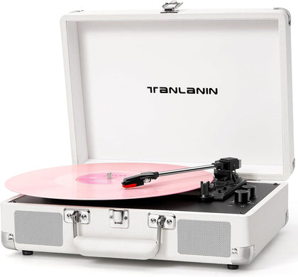 Record Player with Built-in Stereo Speakers 3-Speed Bluetooth Portable Suitcase Vinyl Record Player Treble & Bass