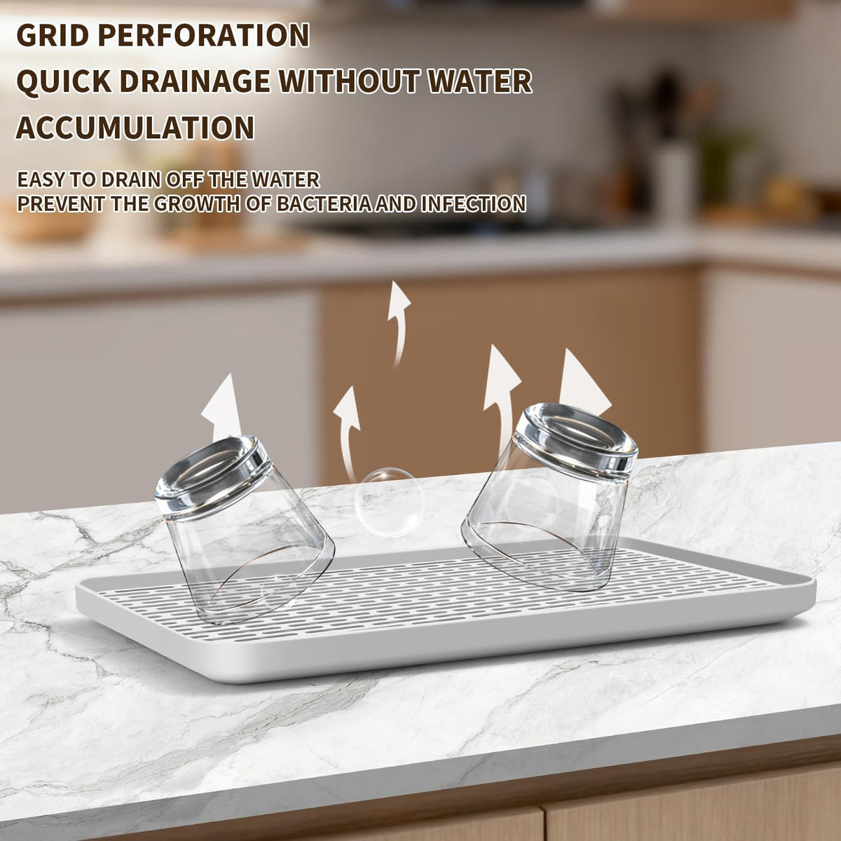 Plastics Drain Tray, Cup & Dish Drying Rack, Drain Board 2 Tier Non Slip Serving Tray with Drainboard Perfect for