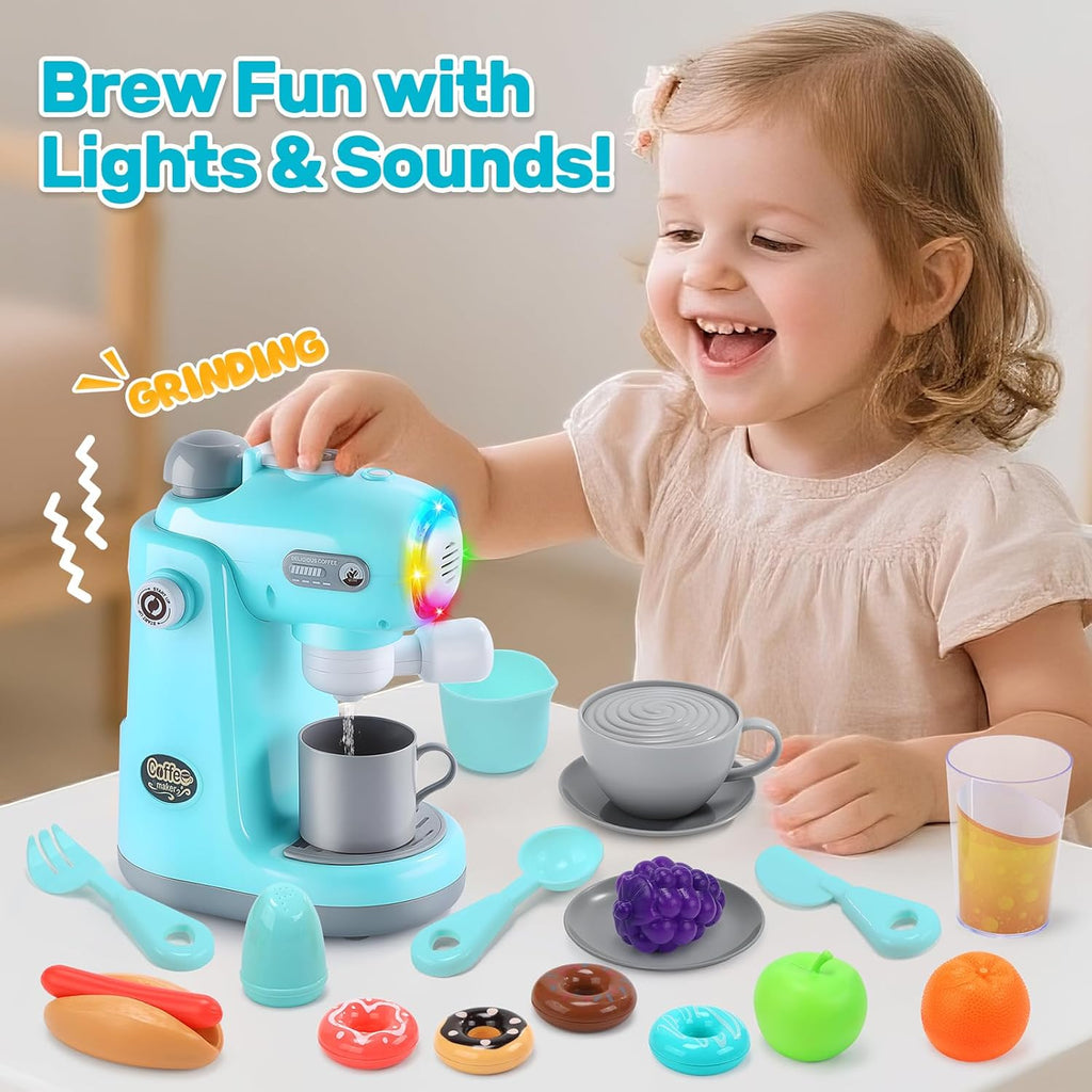 Kids Kitchen Playset, Toy Kitchen Appliance Sets with Working Coffee Maker, Blender & Toaster, Realistic Sounds &