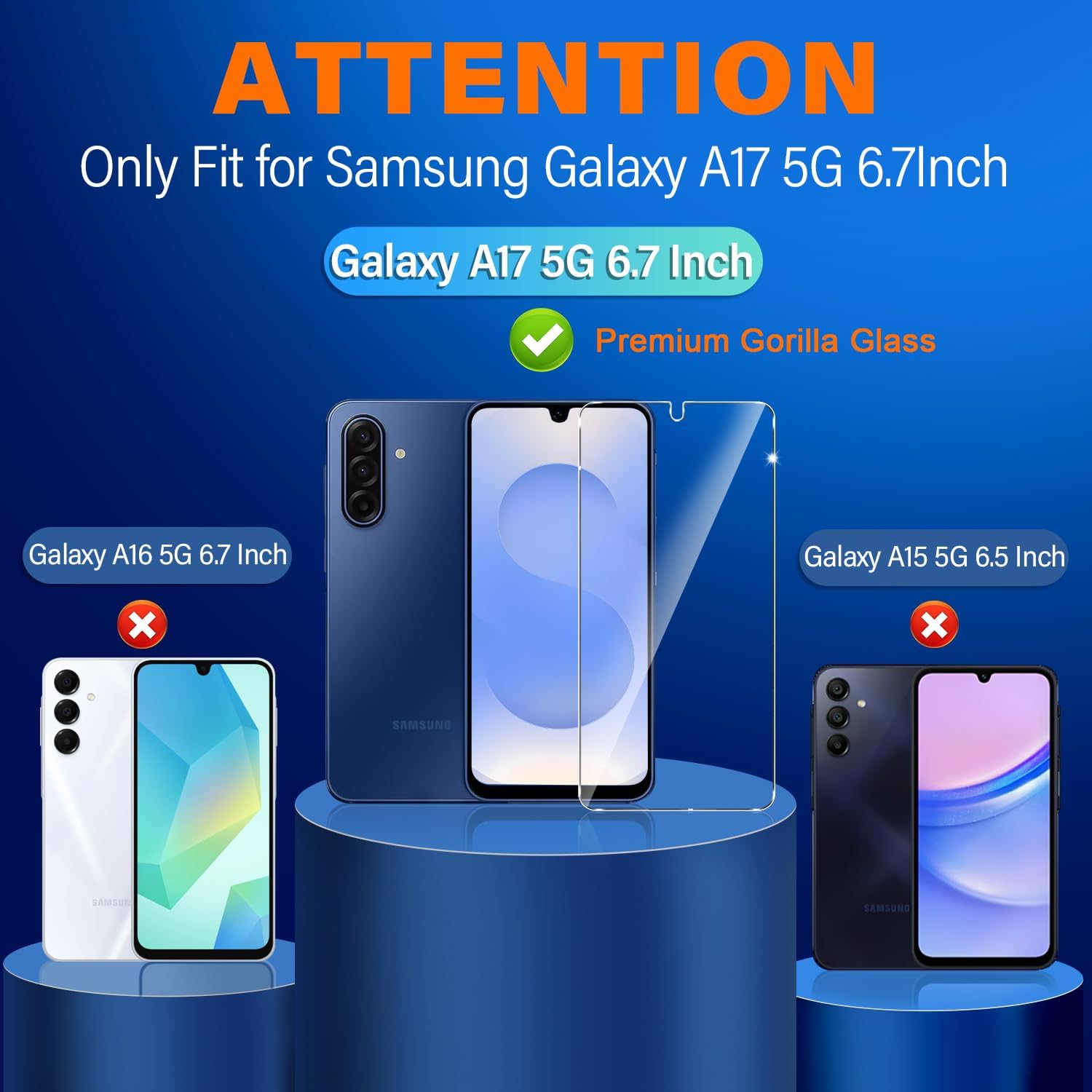 [3+3 Pack] Pack Galaxy A17 5G Screen Protector, HD Clear Tempered Glass, Fingerprint Unlock, 3D Curved, Scratch