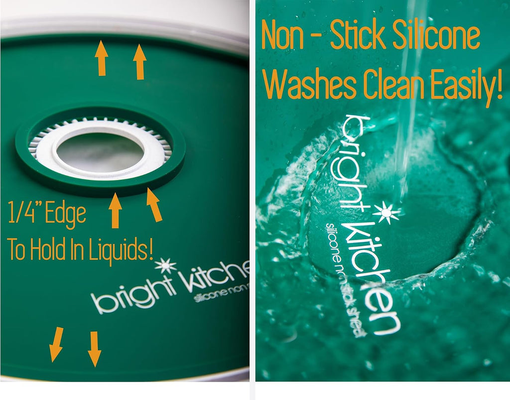 4 Fruit Leather Silicone Dehydrator Sheets with EDGES - NON-Toxic for Nesco Round Dehydrators Lip Mold Hold Batter